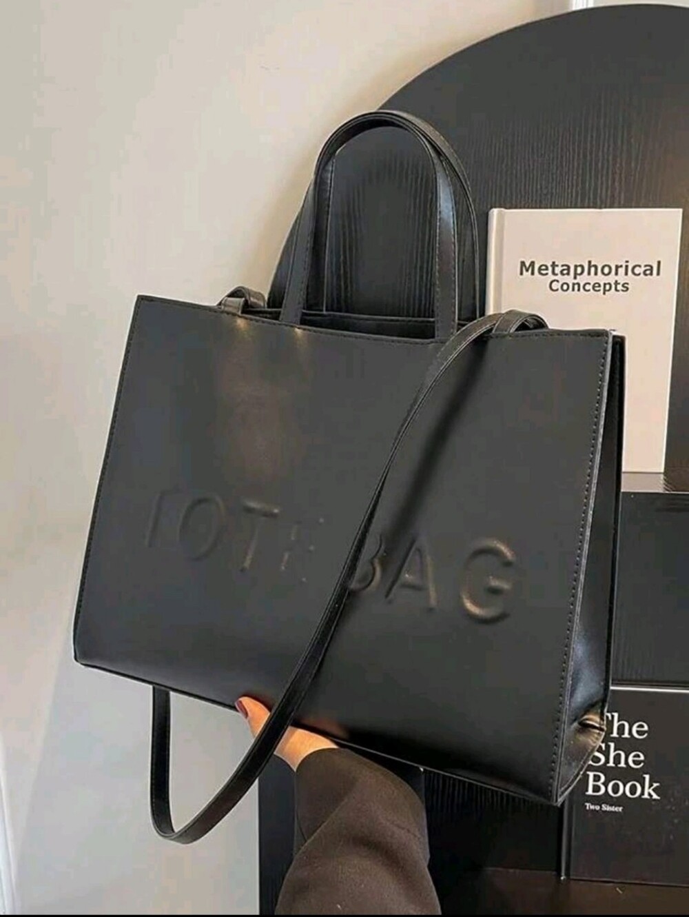 Minimalist Black Tote with Dual Carry Straps
